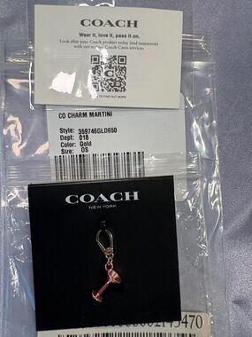 NWT Coach Gold Martini Charm - Pink Accent